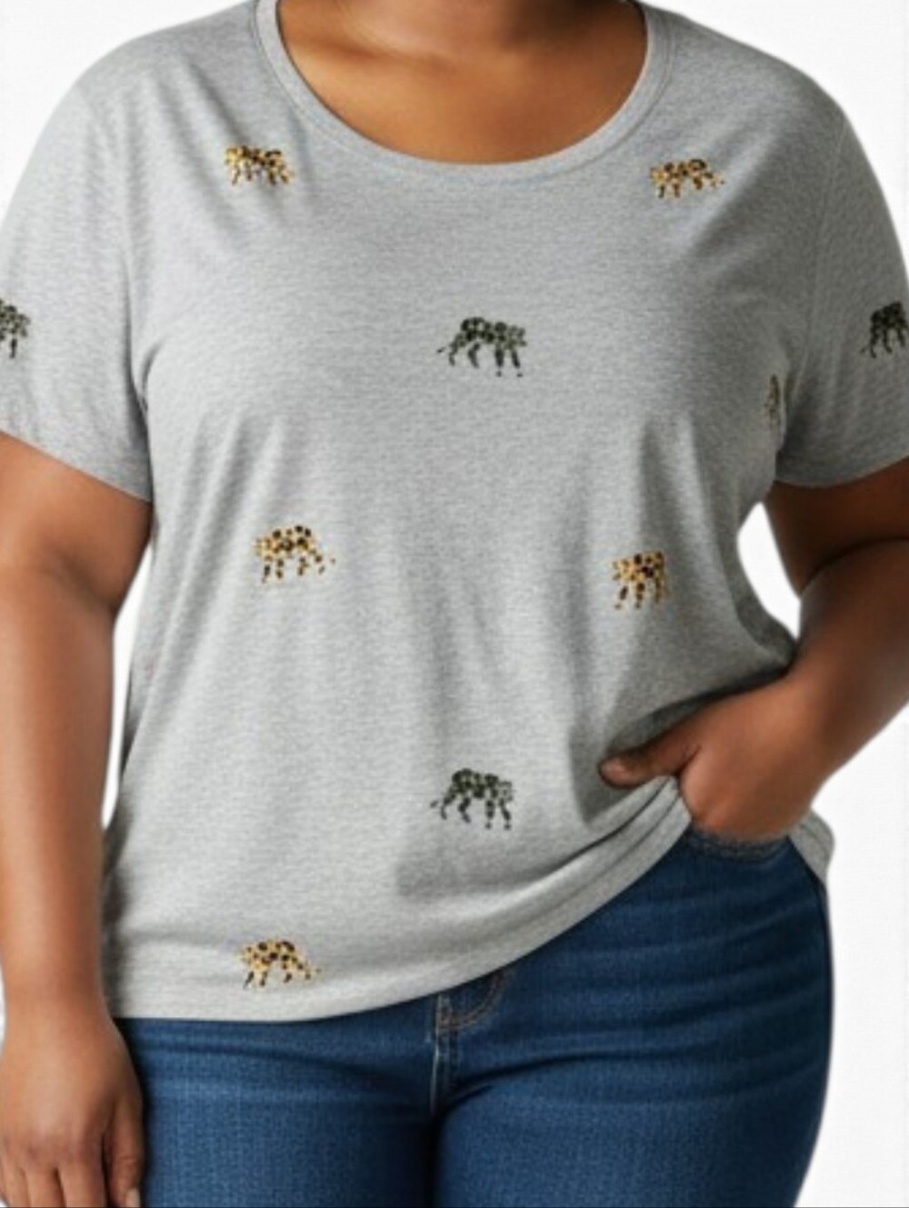 Talbots Crewneck Tee - Embroidered Cheetah